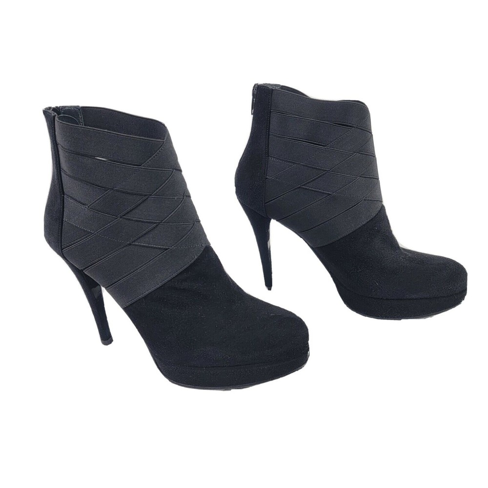 Stuart Weitzman Black Heel Suede Ankle Boot Bootie Stretch Straps Size 7.5